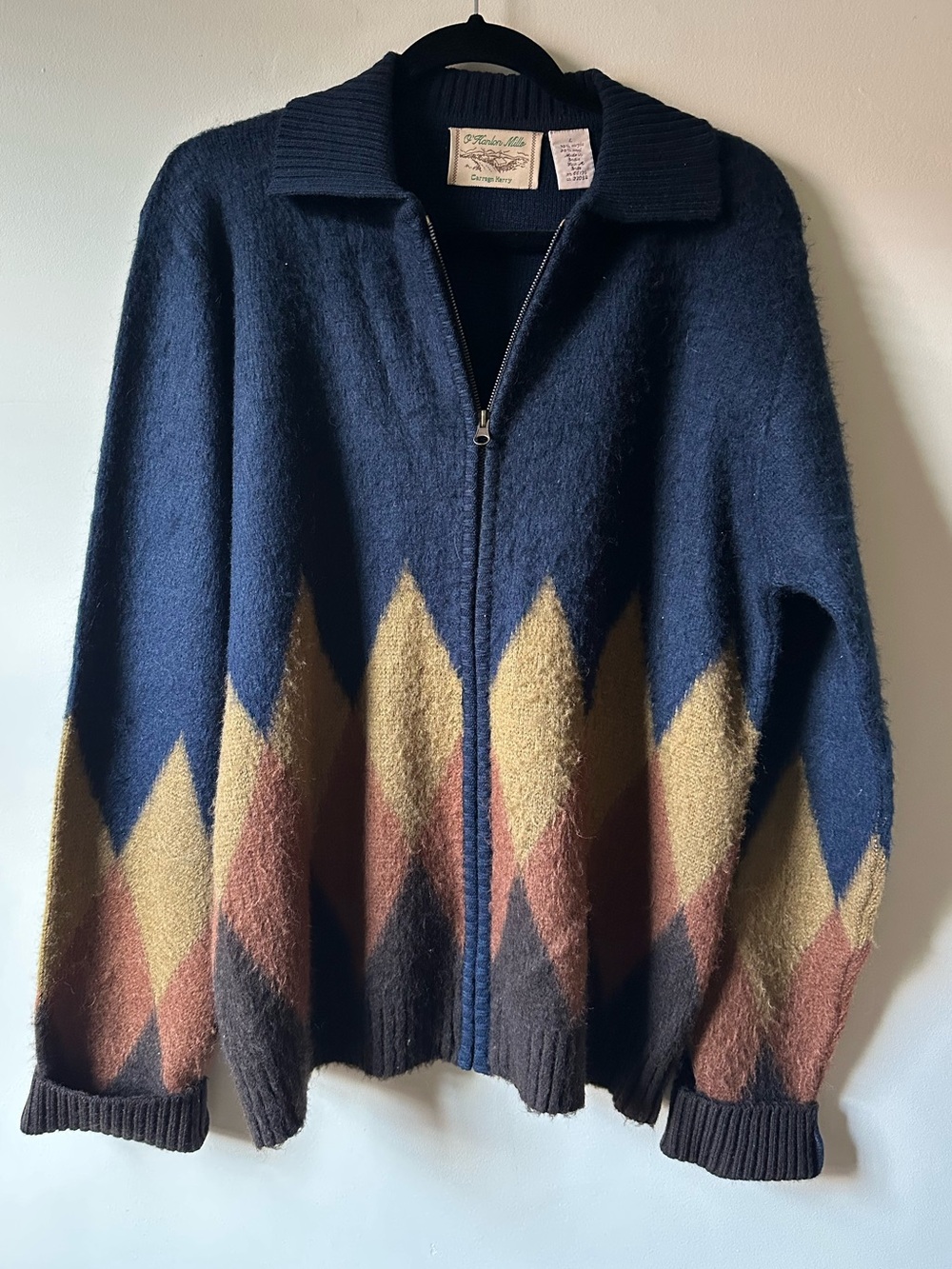Men’s Vintage Wool Blend Argyle Full Zip Sweater O’Hanlan Mills